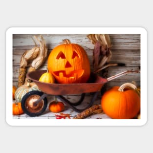 Carved Pumpkin In Old Wheelbarrow Sticker